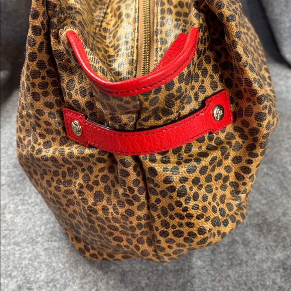 Kate Spade leather Leopard Print Tote Bag with Red Accents purple lined purse - Picture 4 of 12
